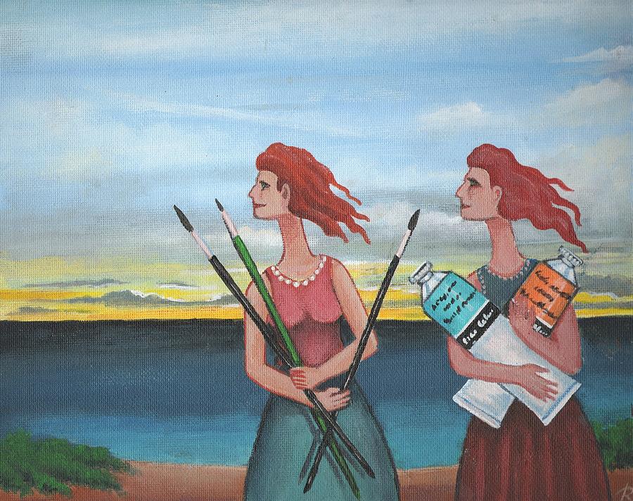 Long Neck Sisters take a Painting Class at Longnook Beach Painting by James RODERICK
