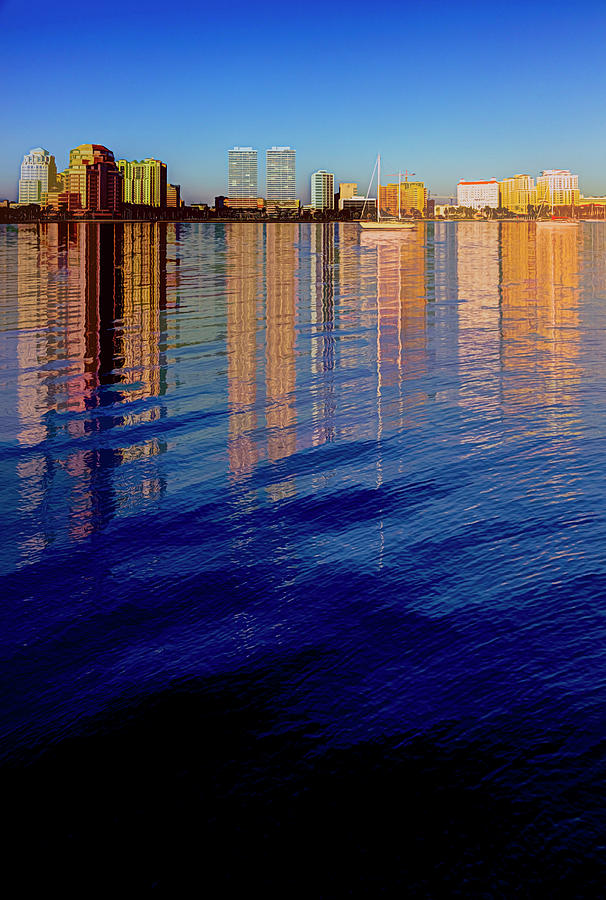 Long Reflections of Downtown West Palm Beach Abstract Painting Photograph by Debra and Dave Vanderlaan