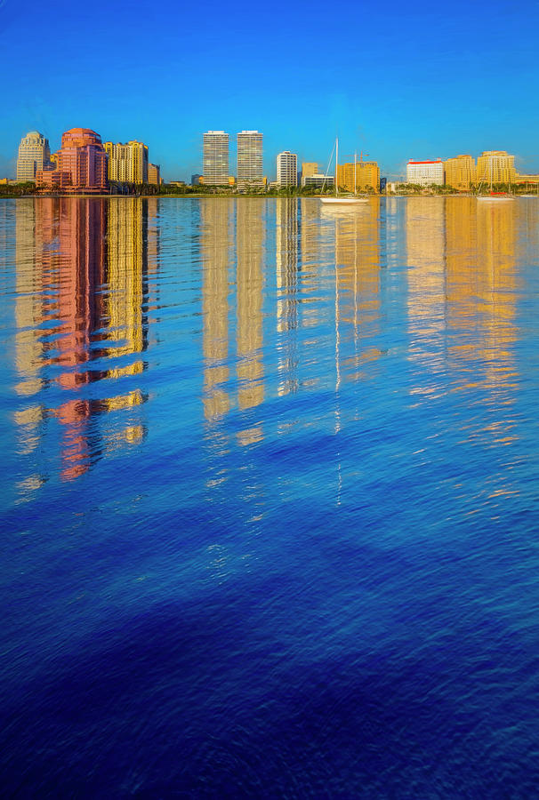 Long Reflections of Downtown West Palm Beach in Nautical Blues P Photograph by Debra and Dave Vanderlaan