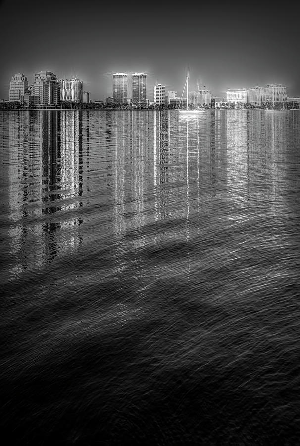 Long Reflections of Downtown West Palm Beach in Radiant Black an Photograph by Debra and Dave Vanderlaan