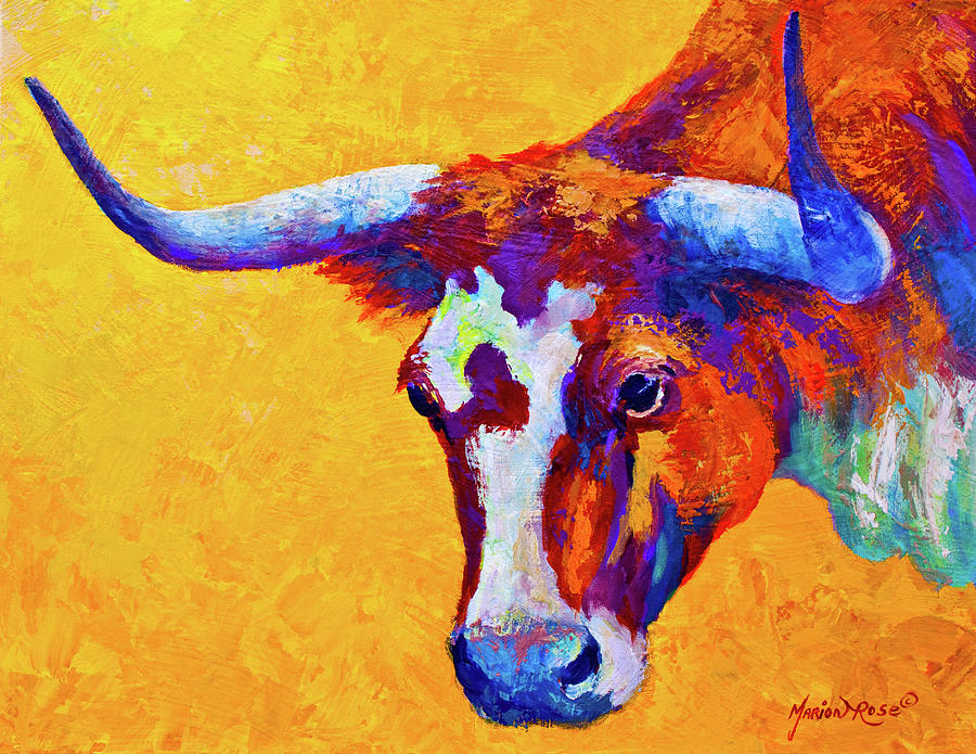 Cow Painting - Longhorn Portrait by Marion Rose