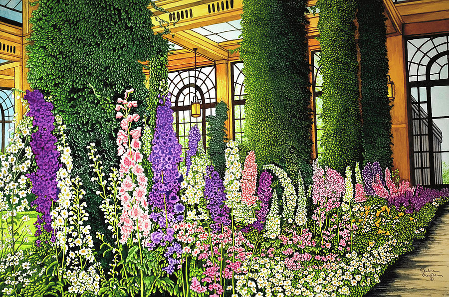 Longwood Gardens - Delphinium, Pennsylvania Painting by Thelma Winter