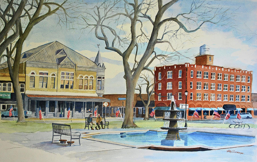 Looking Across the Square - Uvalde Painting by E M Sutherland