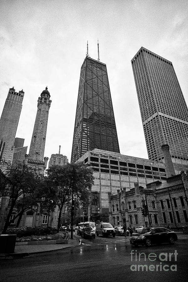 Looking Down North Michigan Avenue Magnificent Mile On A Wet Overcast 