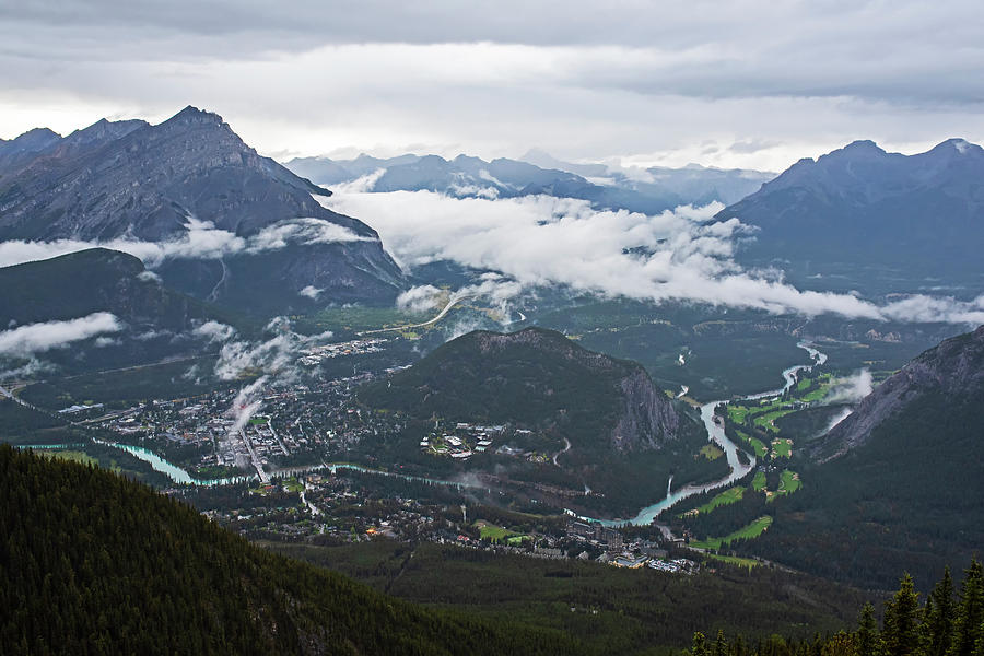 Looking down on Banff and the Bow RIver Alberta Canada Photograph by Toby McGuire