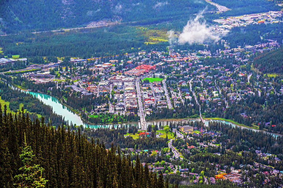 Looking down on Banff and the Bow River Banff National Park Alberta Canada Photograph by Toby McGuire