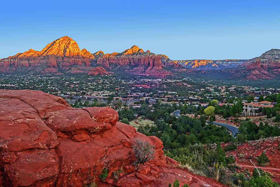 Looking down on Sedona from Airport Mesa Sunrise Photograph by Toby McGuire