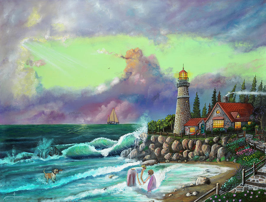 Lighthouse Painting - Looking For Shells by Joshua Ben King