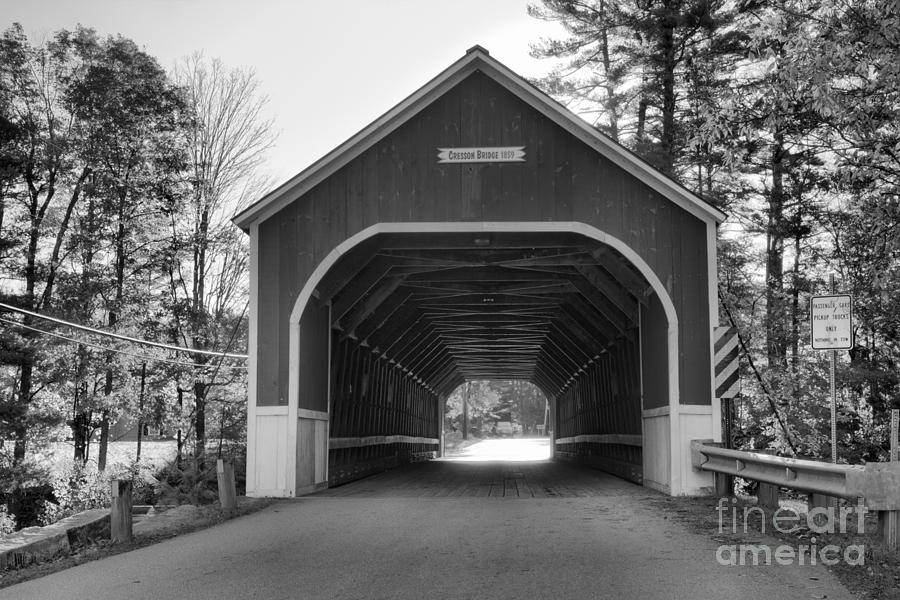 Looking Into The Cresson Covered Bridge Black And White Photograph by Adam Jewell