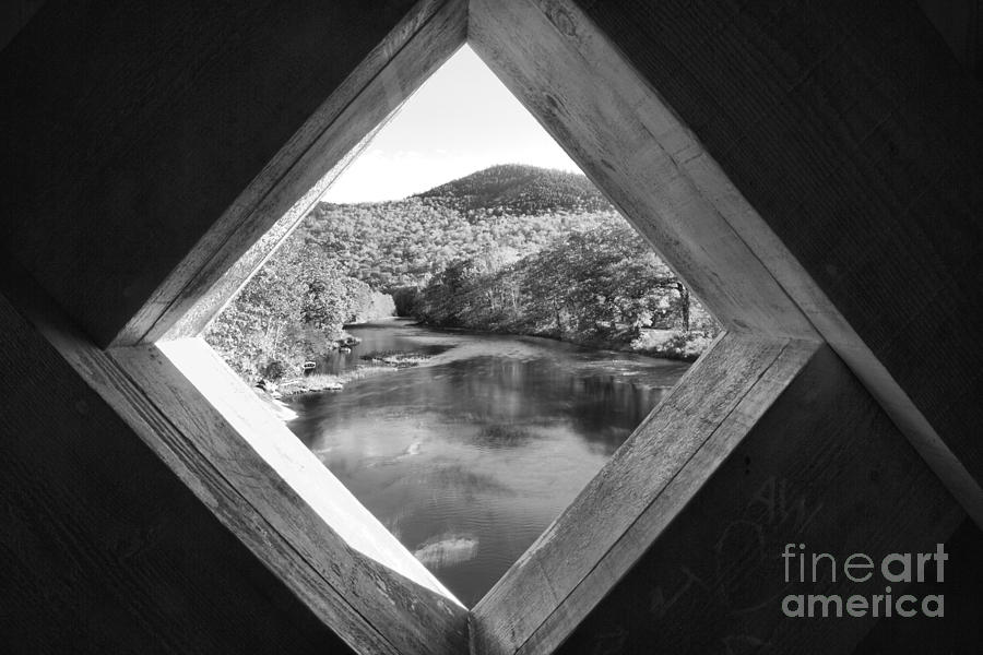 Looking Out Of The Scott Covered Bridge Black And White Photograph by Adam Jewell