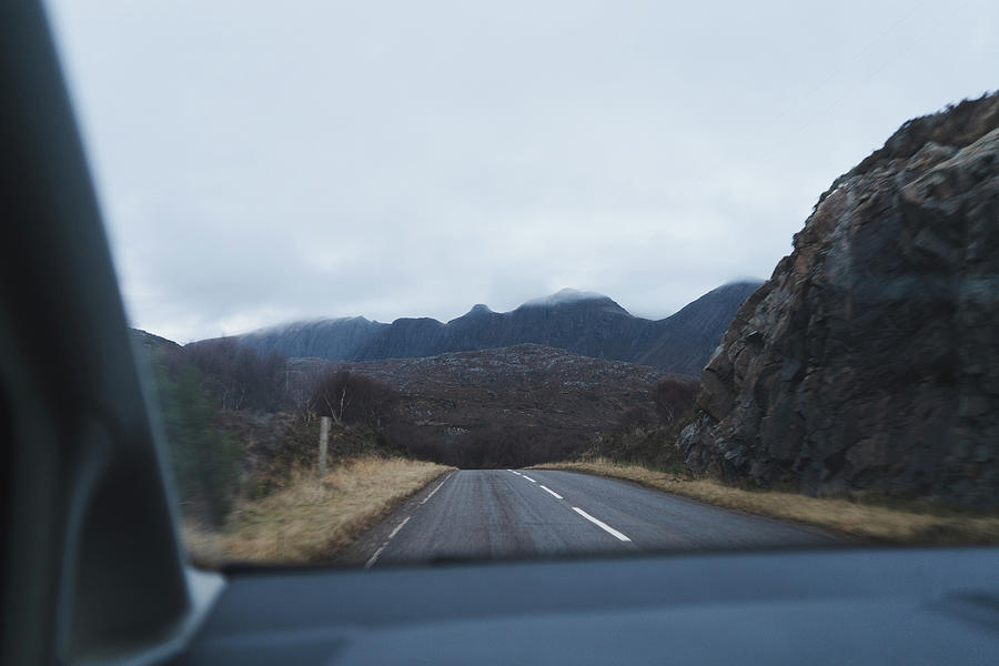 Mountain Photograph - Looking Through Car Windshield Towards Mountains by Cavan Images
