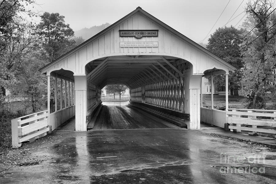 Looking Through The Ashuelot Covered Bridge Black And White Photograph