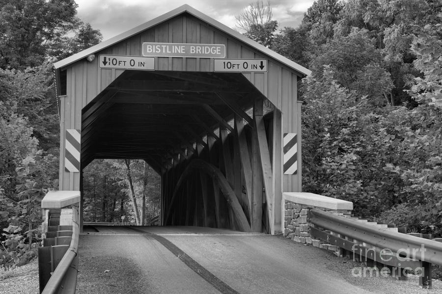 Looking Through The Bistline Covered Bridge Black And White Photograph by Adam Jewell