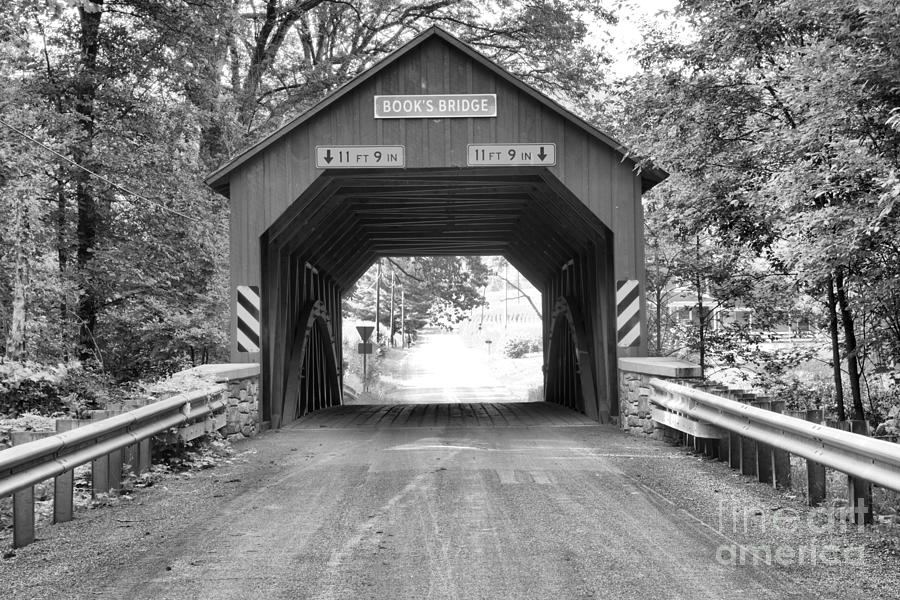 Looking Through The Books Covered Bridge Black And White Photograph by Adam Jewell