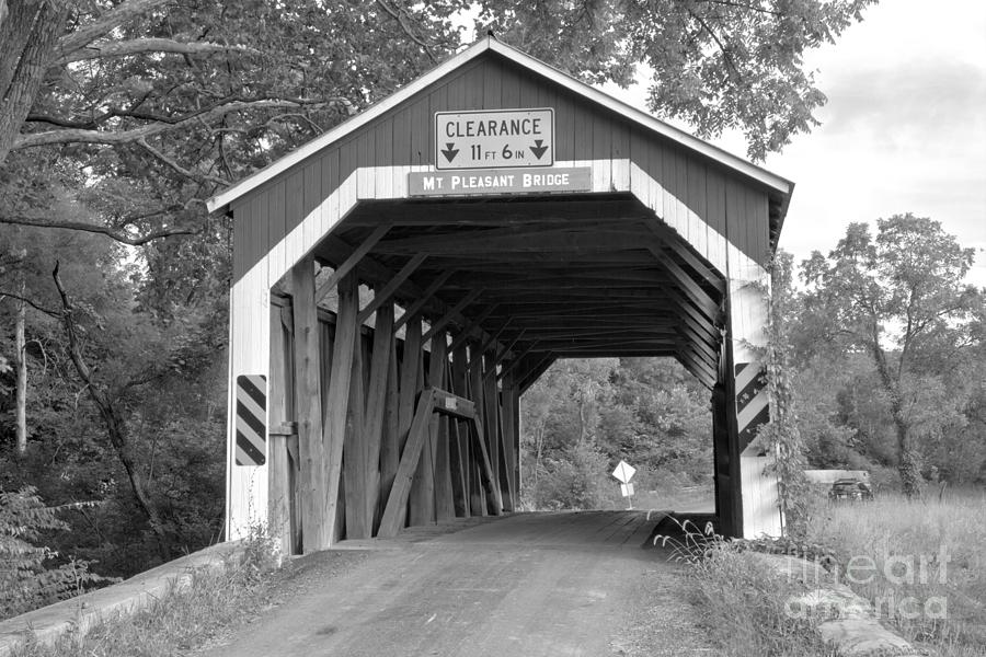 Looking Through The Mt. Pleasant Covered Bridge Black And White Photograph by Adam Jewell