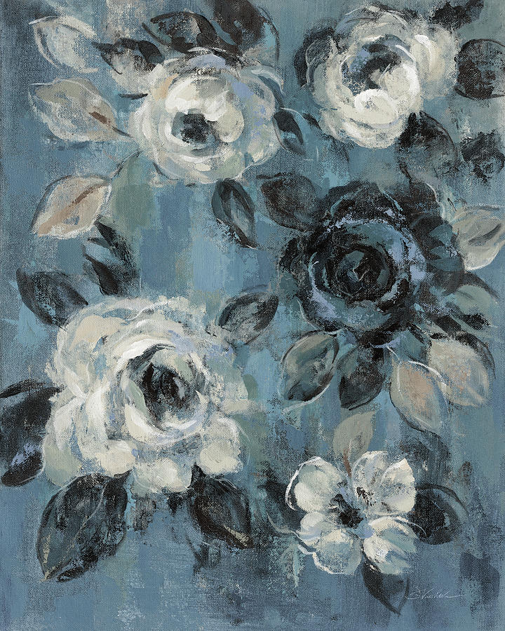 Flower Painting - Loose Flowers On Dusty Blue II by Silvia Vassileva