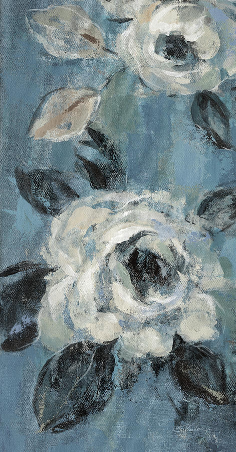 Flower Painting - Loose Flowers On Dusty Blue IIi by Silvia Vassileva