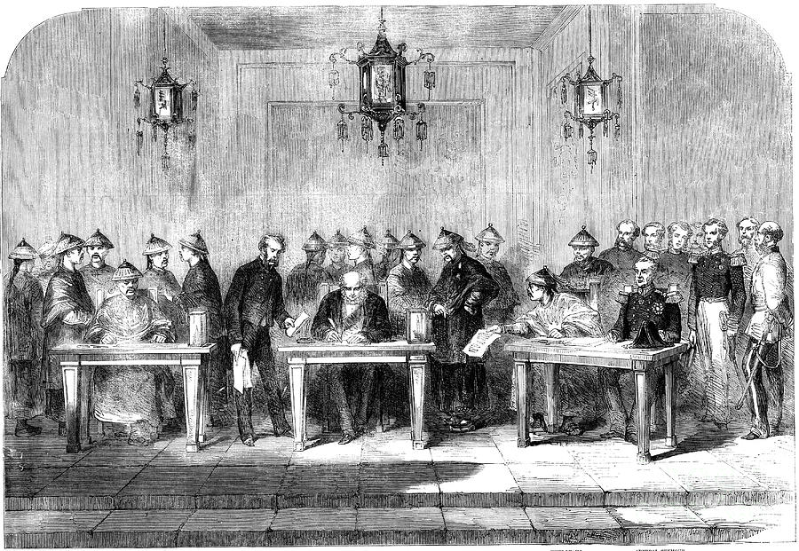 Lord Elgin Signing The Treaty Drawing by Print Collector