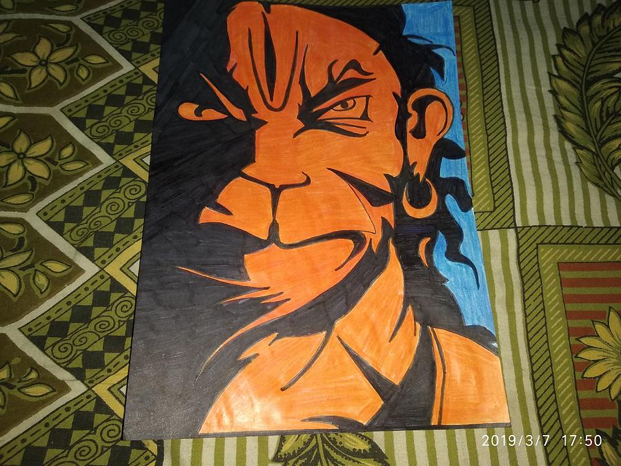 Buy Original Hanuman Drawing Lord Hanuman Painting Hand Painted Framed  Canvas Wall Art Cute Hanuman Digital Painting Digital Art Online in India -  Etsy