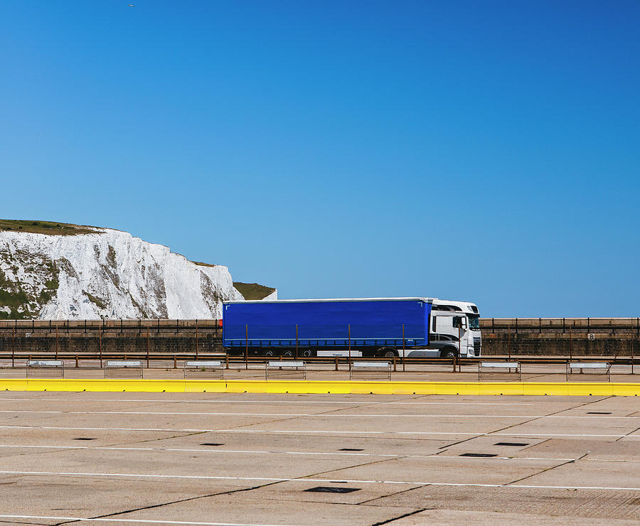 Transportation Photograph - Lorry Driving Into Dover Port. by Cavan Images