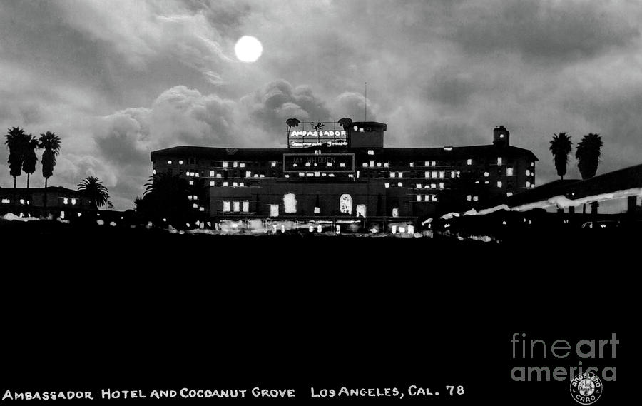Los Angeles Ambassador Hotel at night 1950s Photograph by Sad Hill - Bizarre Los Angeles Archive
