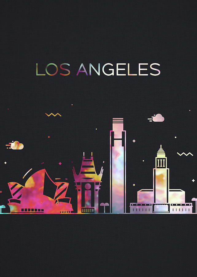 Los Angeles Mixed Media - Los Angeles California City Skyline Whimsical Fun Tall Dark Series by Design Turnpike