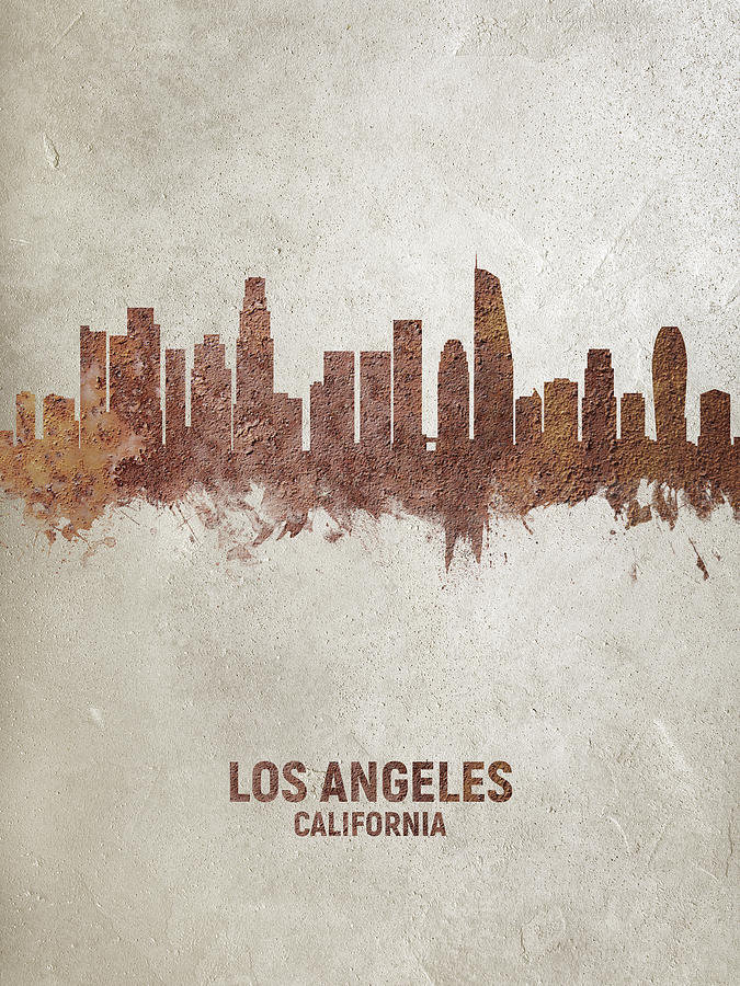 Los Angeles California Rust Skyline Digital Art by Michael Tompsett