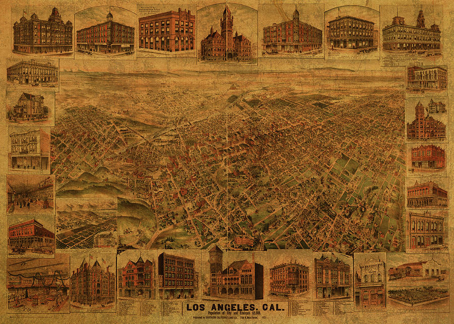 Los Angeles Mixed Media - Los Angeles California Vintage City Street Map 1891 by Design Turnpike