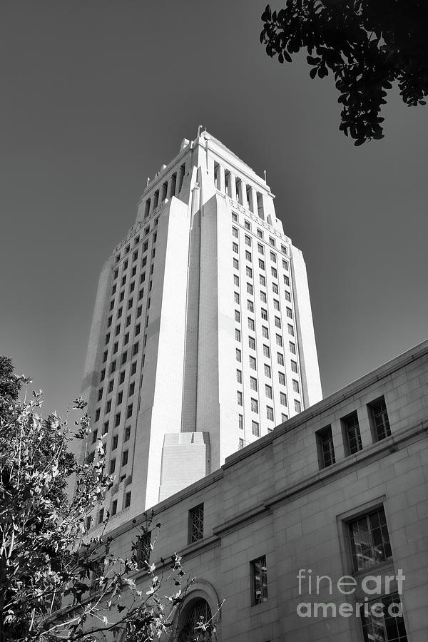 Los Angeles City Hall Black White  Photograph by Chuck Kuhn