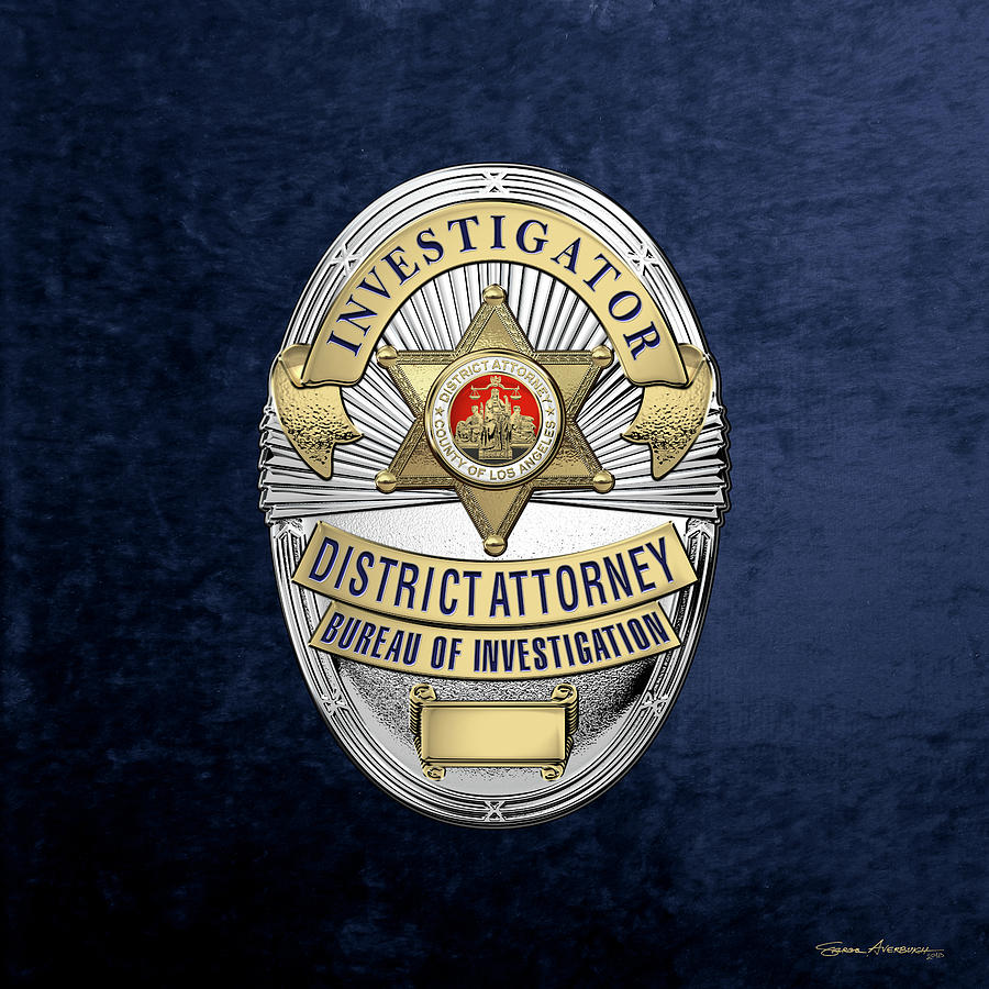 Los Angeles County District Attorney - Investigator Badge over Blue Velvet Digital Art by Serge Averbukh
