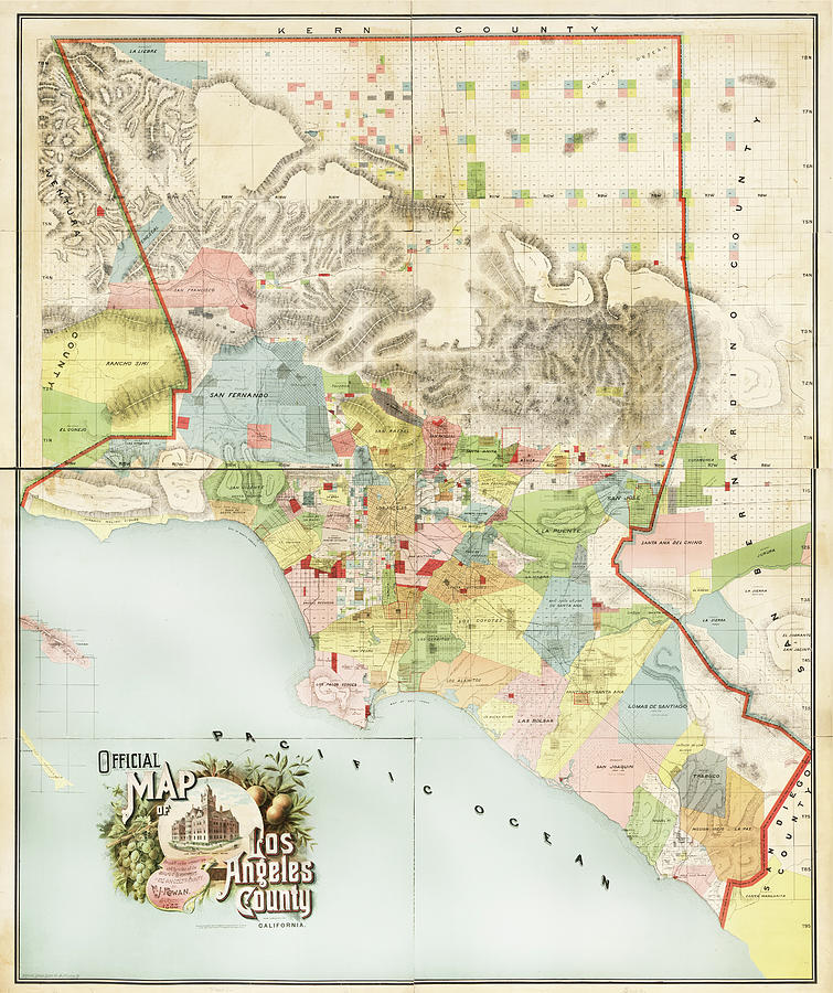 Los Angeles Map 1888 Photograph by Carlos Diaz