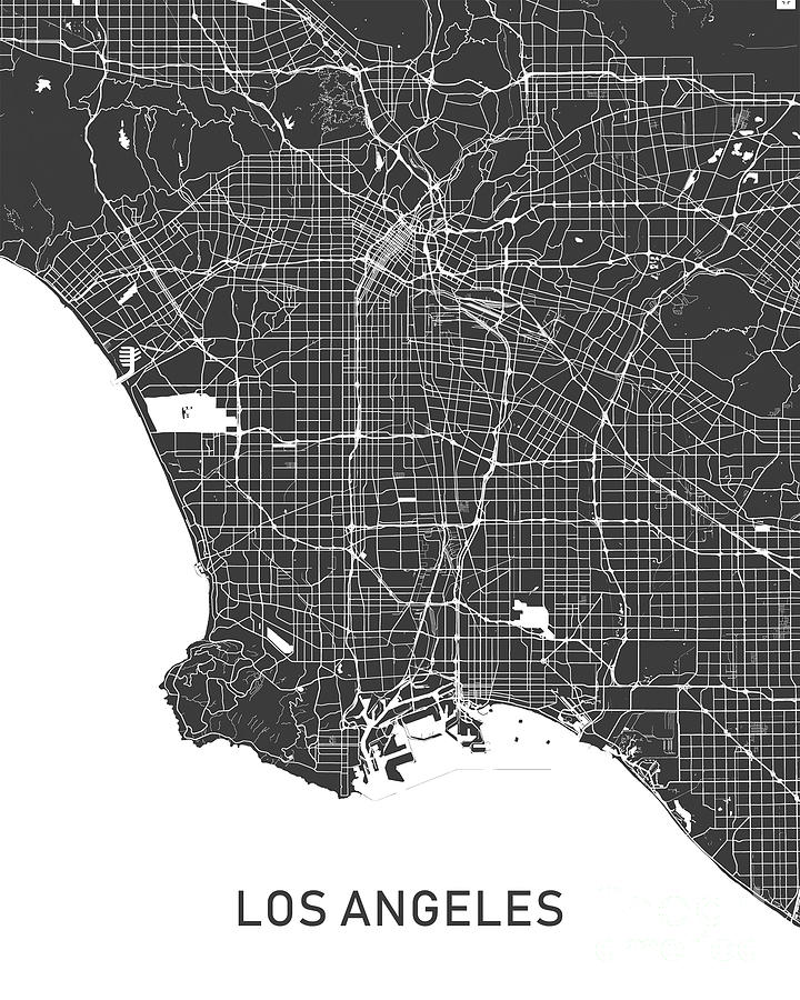 Los Angeles map black and white Photograph by Delphimages Map Creations