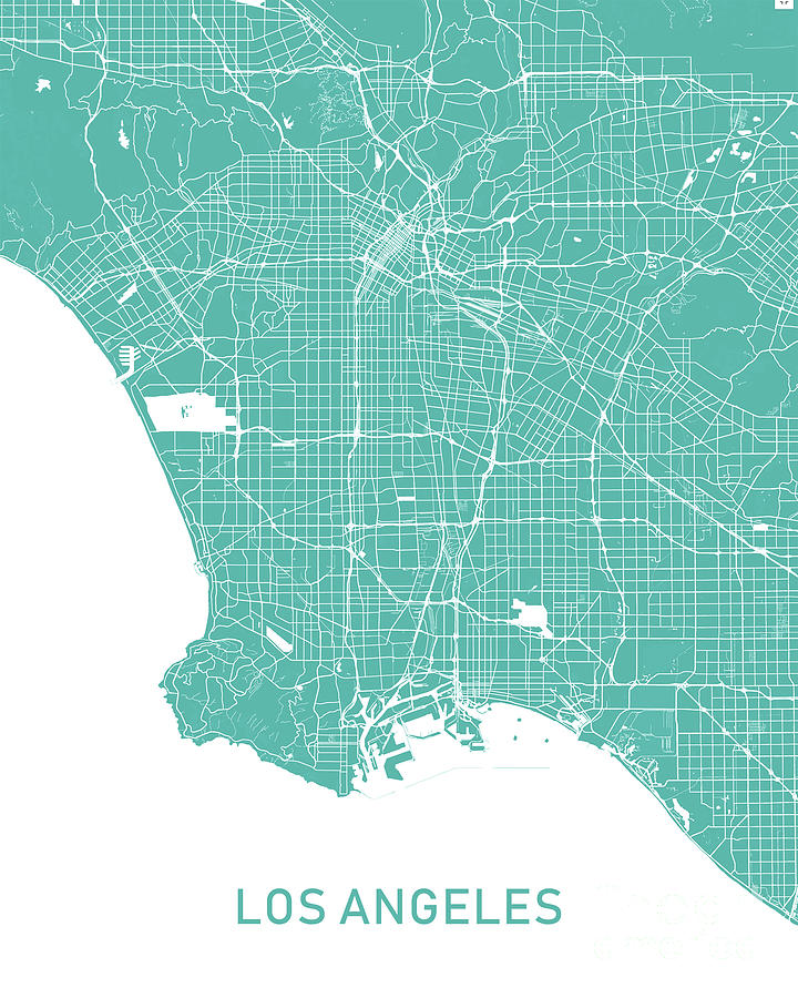 Los Angeles map teal Digital Art by Delphimages Map Creations