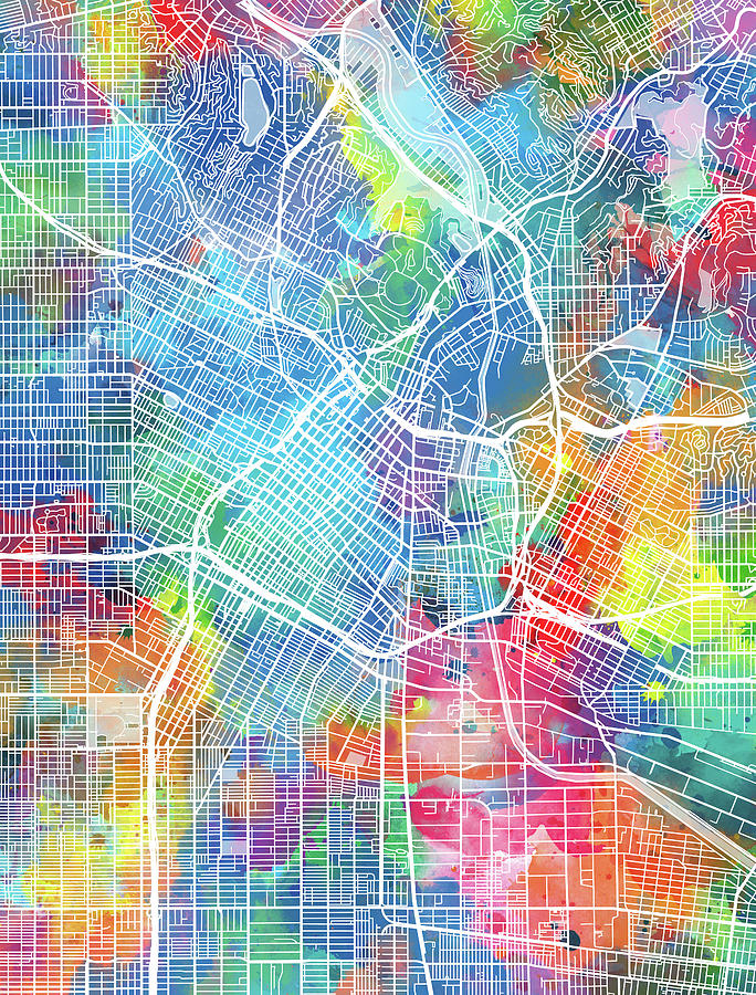 Los Angeles Map Watercolor Digital Art By Bekim M