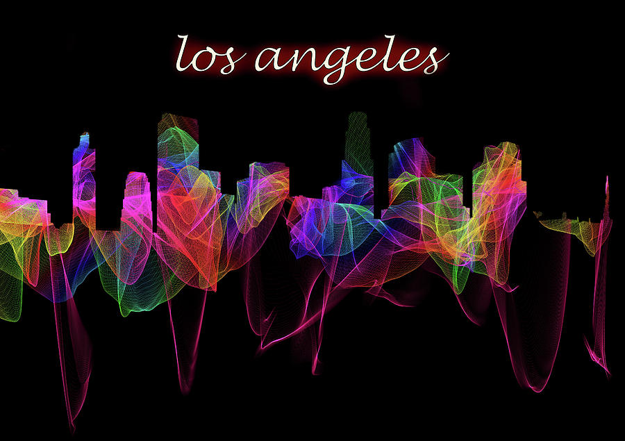 Los Angeles Skyline Art with Script Digital Art by Debra and Dave Vanderlaan