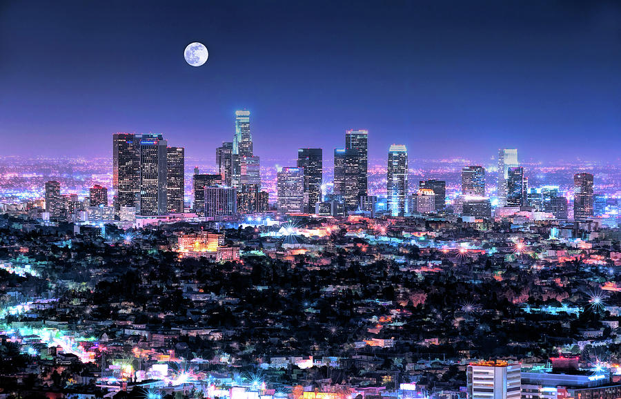 Los Angeles Skyline at Night Painting by Christopher Arndt