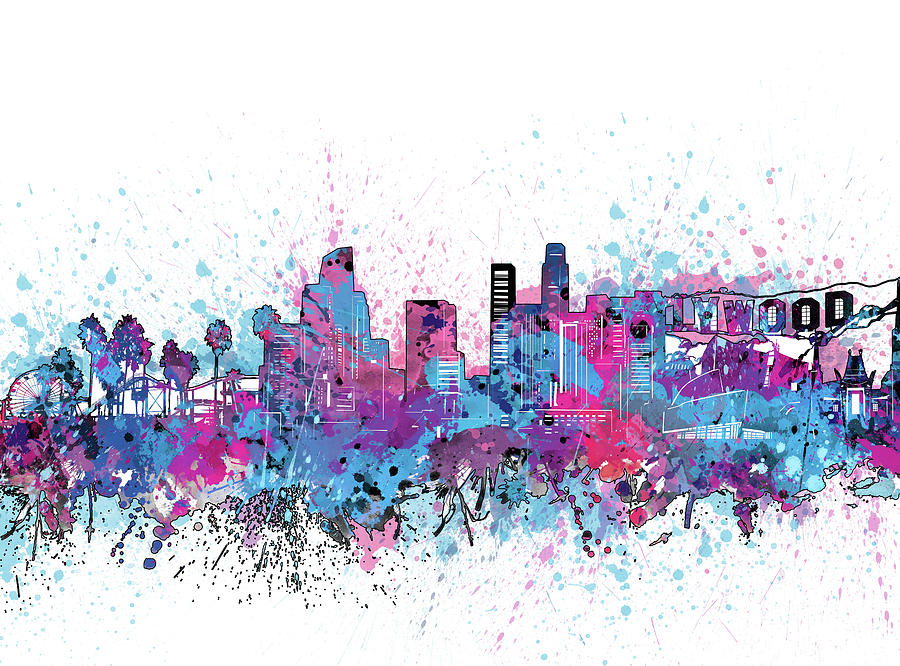 Los Angeles Skyline Color Splatter Digital Art