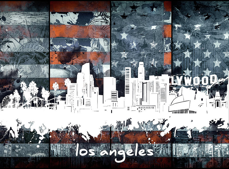 Los Angeles Skyline Flag 2 Digital Art
