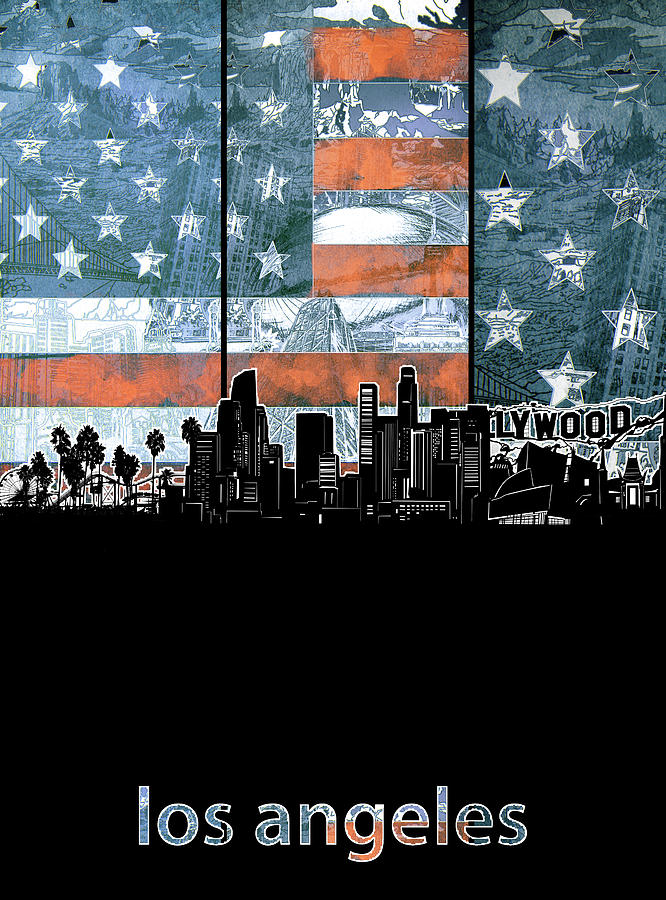 Los Angeles Skyline Flag 3 Digital Art