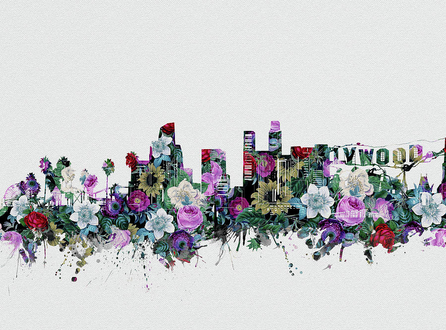 Los Angeles Skyline Floral 2 Digital Art