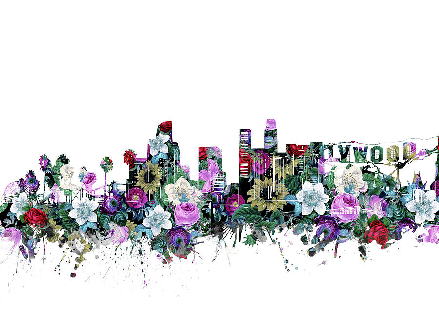 Los Angeles Skyline Floral Digital Art