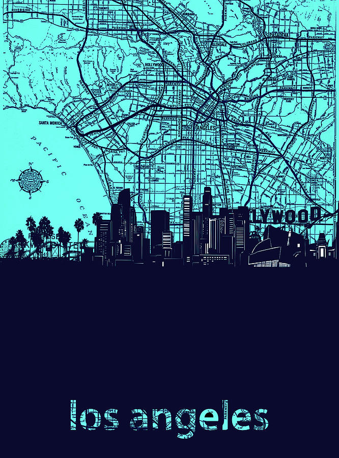 Los Angeles Skyline Map Blue 2 Digital Art