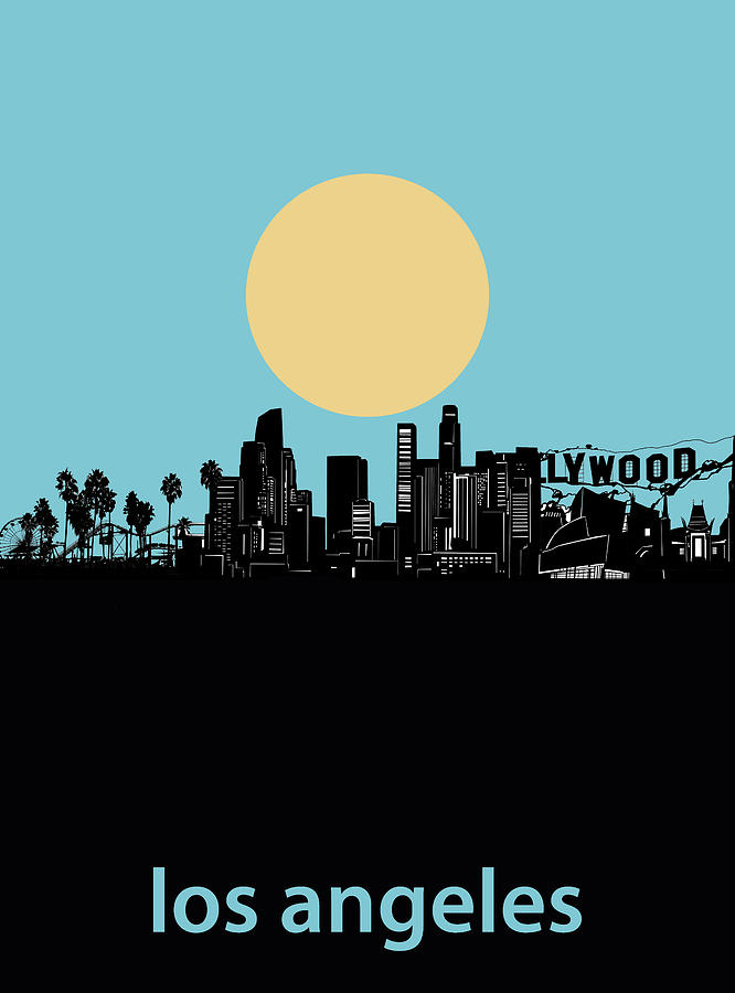 Los Angeles Skyline Minimalism Blue Digital Art