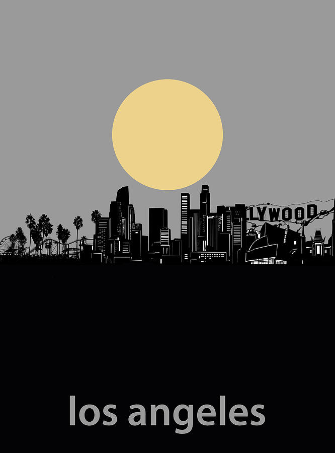 Los Angeles Skyline Minimalism Grey Digital Art