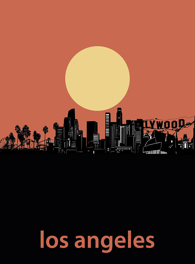 Los Angeles Skyline Minimalism Red Digital Art