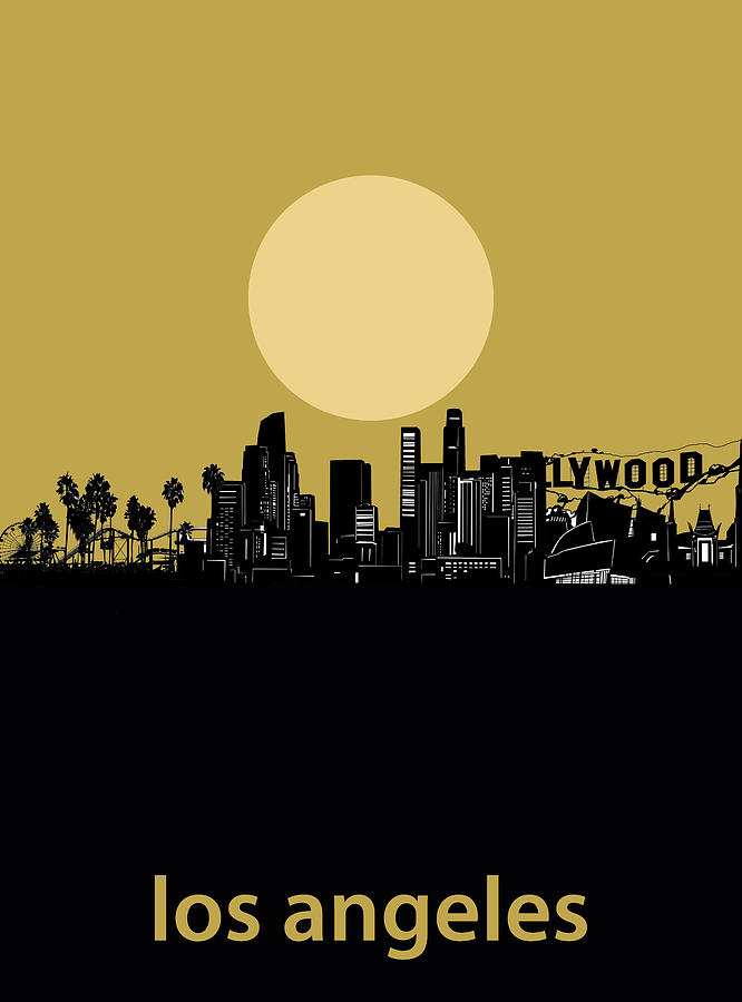 Los Angeles Skyline Minimalism Yellow Digital Art