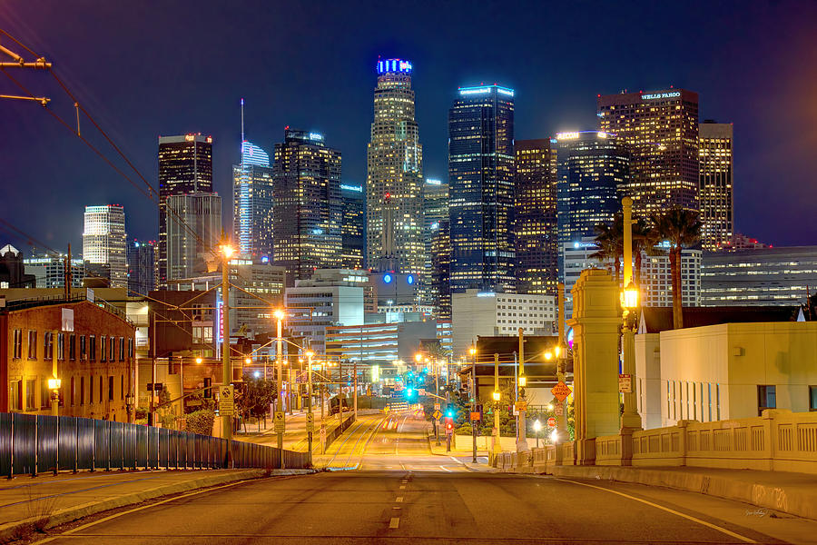 Los Angeles Skyline Photograph - Los Angeles Skyline NIGHT from the East by Jon Holiday