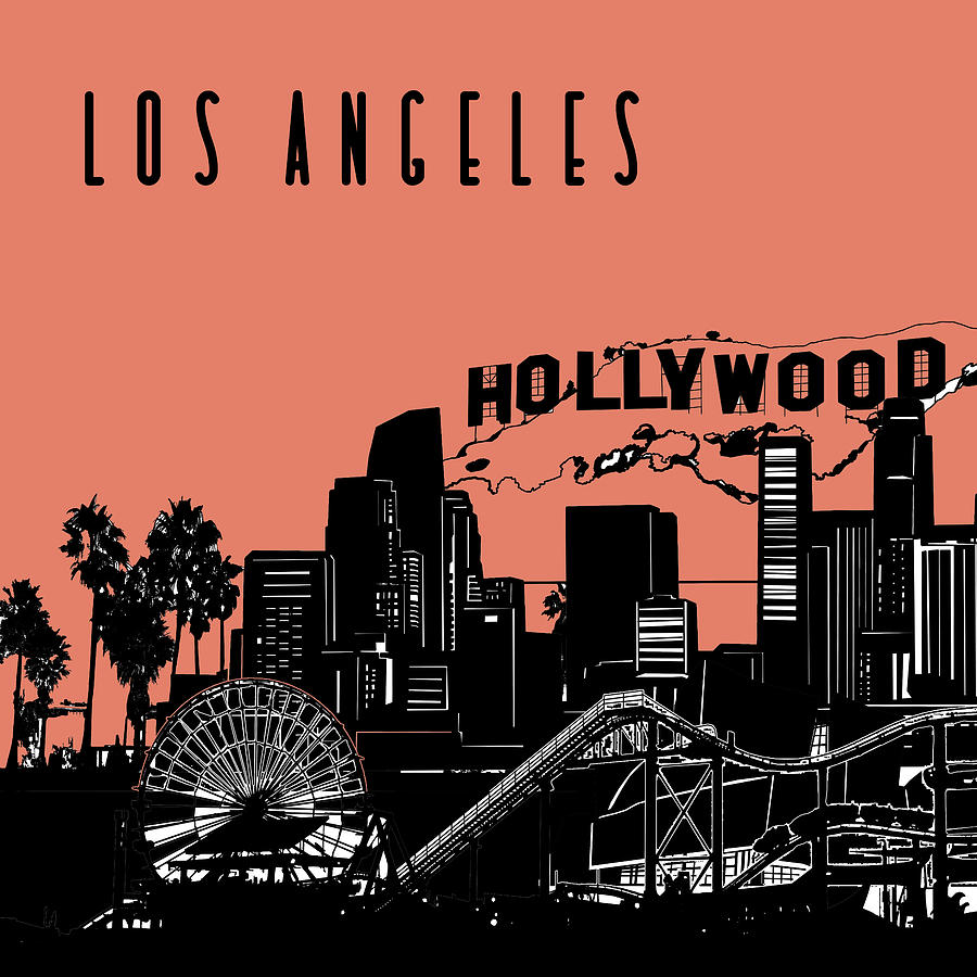 Los Angeles Skyline Panorama Red Digital Art by Bekim M | Pixels