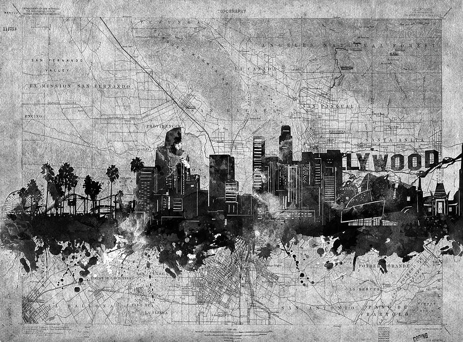 Los Angeles Skyline Vintage 2 Digital Art by Bekim M