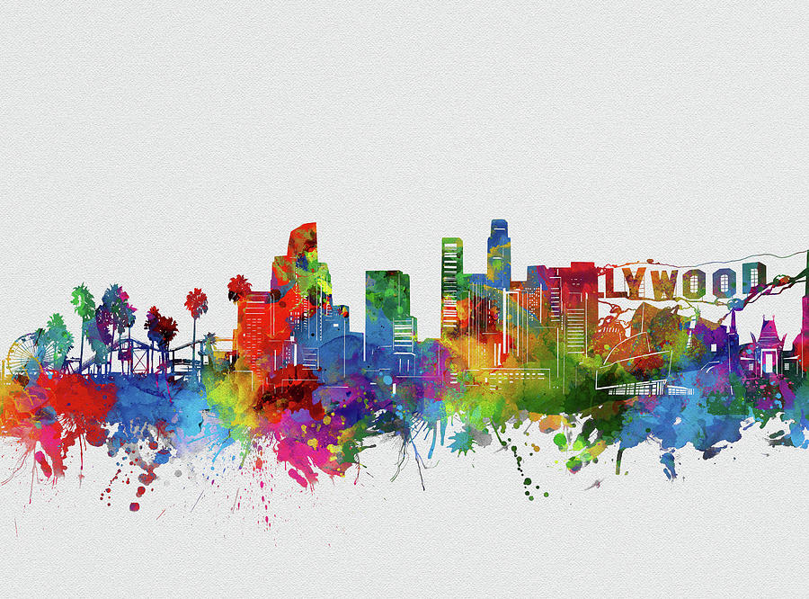 Los Angeles Skyline Watercolor 2 Digital Art